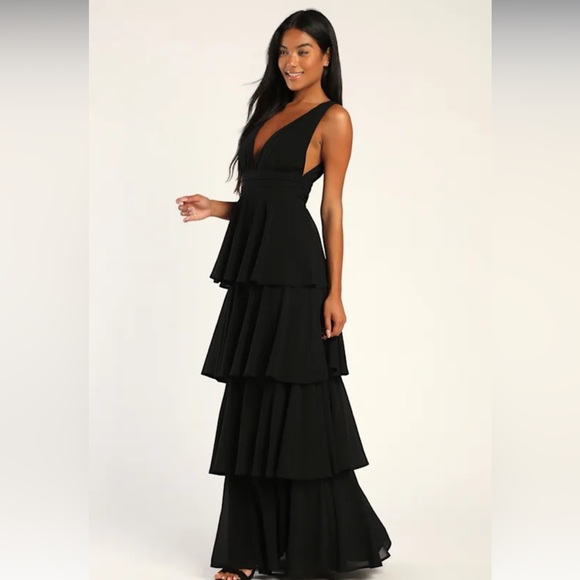 NWT Lulus Amazing Evening Black Tiered Maxi Dress - Picture 4 of 5